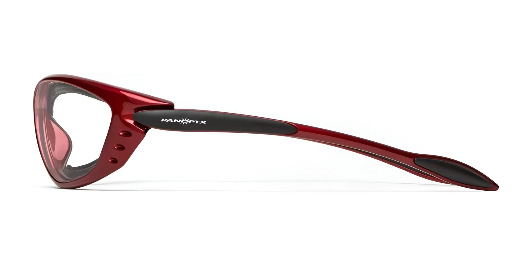Side view of 7eye Rush Sunglasses showcases a sleek aerodynamic design with red frames, black accents, UV protection, and shatter-resistant lenses. Side view of 7eye Rush Sunglasses showcases a sleek aerodynamic design with red frames, black accents, UV protection, and shatter-resistant lenses.