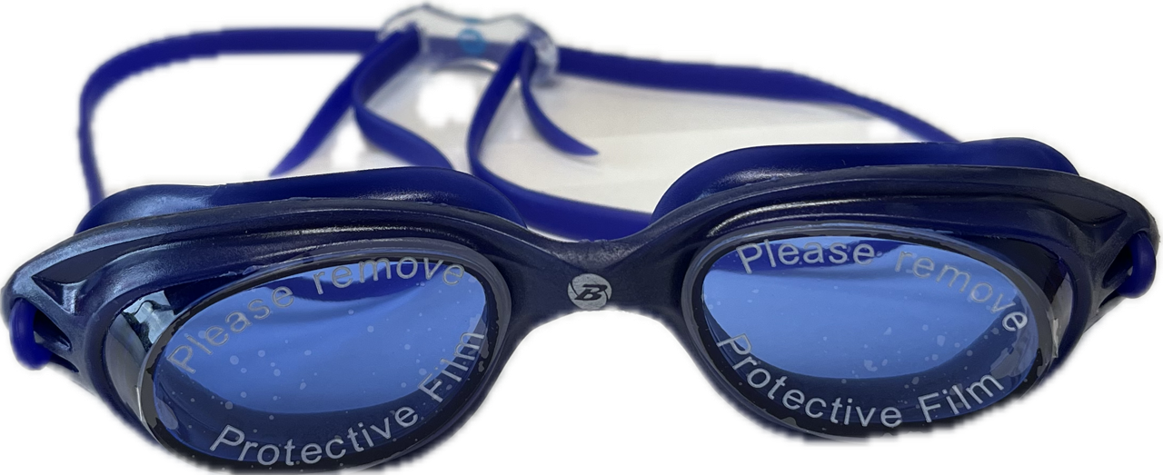 The blue Barracuda Ultimate Swimming Goggles feature wide-angle lenses with "Please remove protective film" written on them and promise the ultimate fit. The blue Barracuda Ultimate Swimming Goggles feature wide-angle lenses with "Please remove protective film" written on them and promise the ultimate fit.