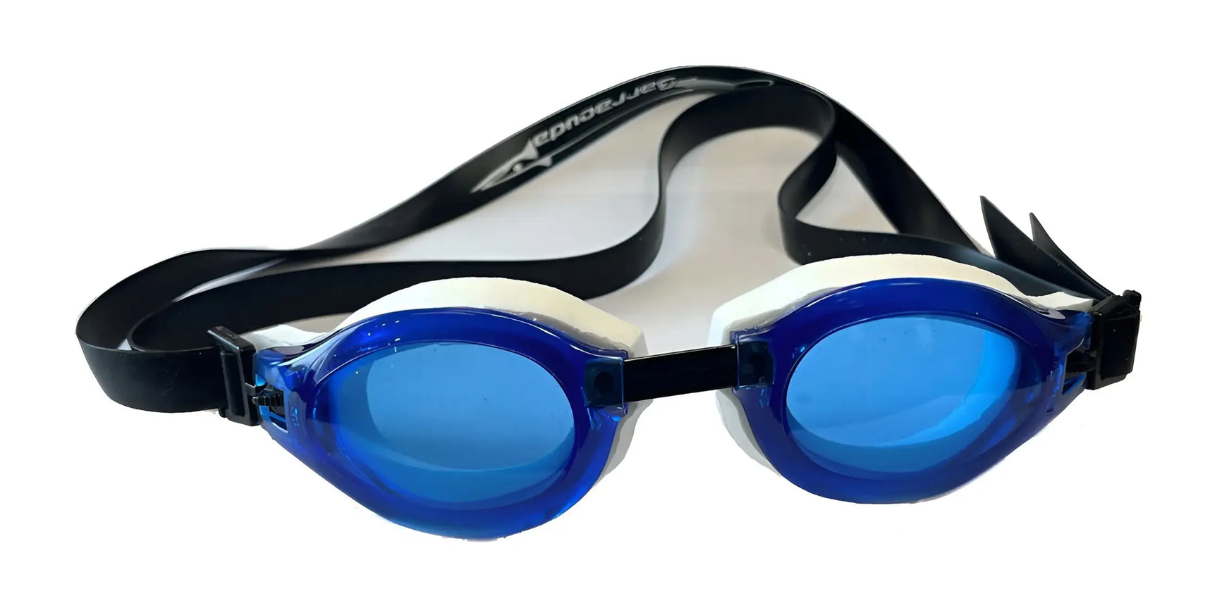 The Barracuda B300 Swimming Goggles by Barracuda feature a blue anti-fog design with black straps and a white frame, making them perfect for fitness swimmers. They are isolated on a white background. The Barracuda B300 Swimming Goggles by Barracuda feature a blue anti-fog design with black straps and a white frame, making them perfect for fitness swimmers. They are isolated on a white background.