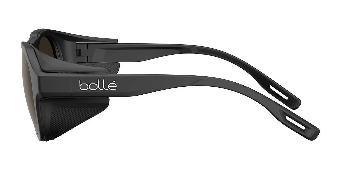 Side view of Bolle ASCENDER Sunglasses | Size 51 in black, featuring Phantom lenses, side shields, and straight vented arms. Side view of Bolle ASCENDER Sunglasses | Size 51 in black, featuring Phantom lenses, side shields, and straight vented arms.