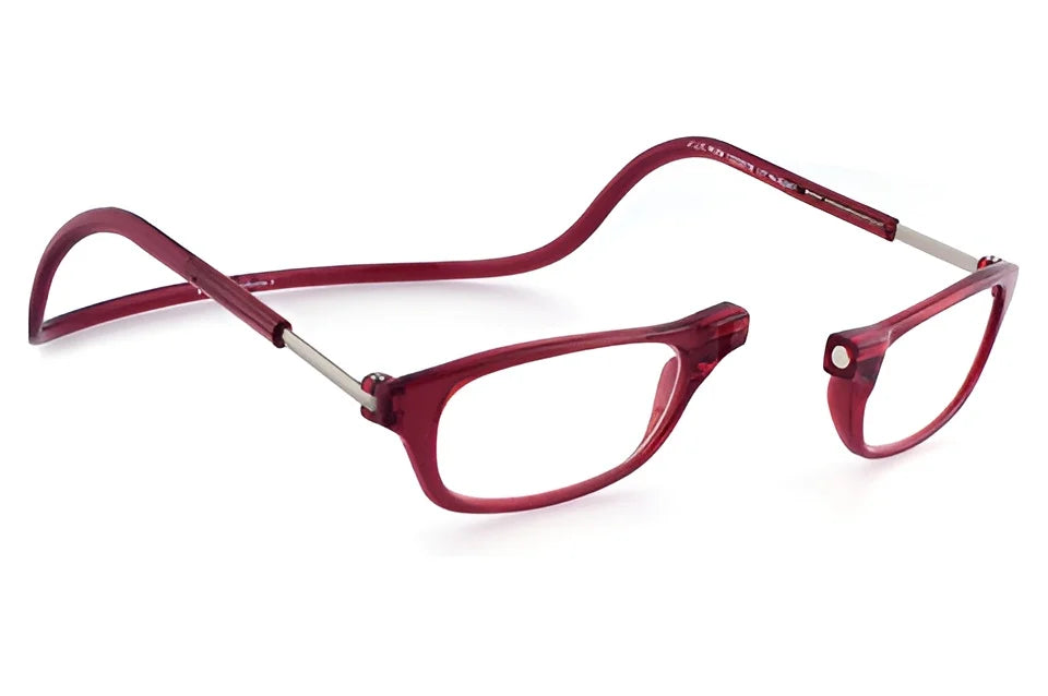 Clic Readers ORIGINAL Eyeglasses in Bordeaux feature flexible arms and a magnetic bridge at the nose piece for convenient, hassle-free wear. Clic Readers ORIGINAL Eyeglasses in Bordeaux feature flexible arms and a magnetic bridge at the nose piece for convenient, hassle-free wear.