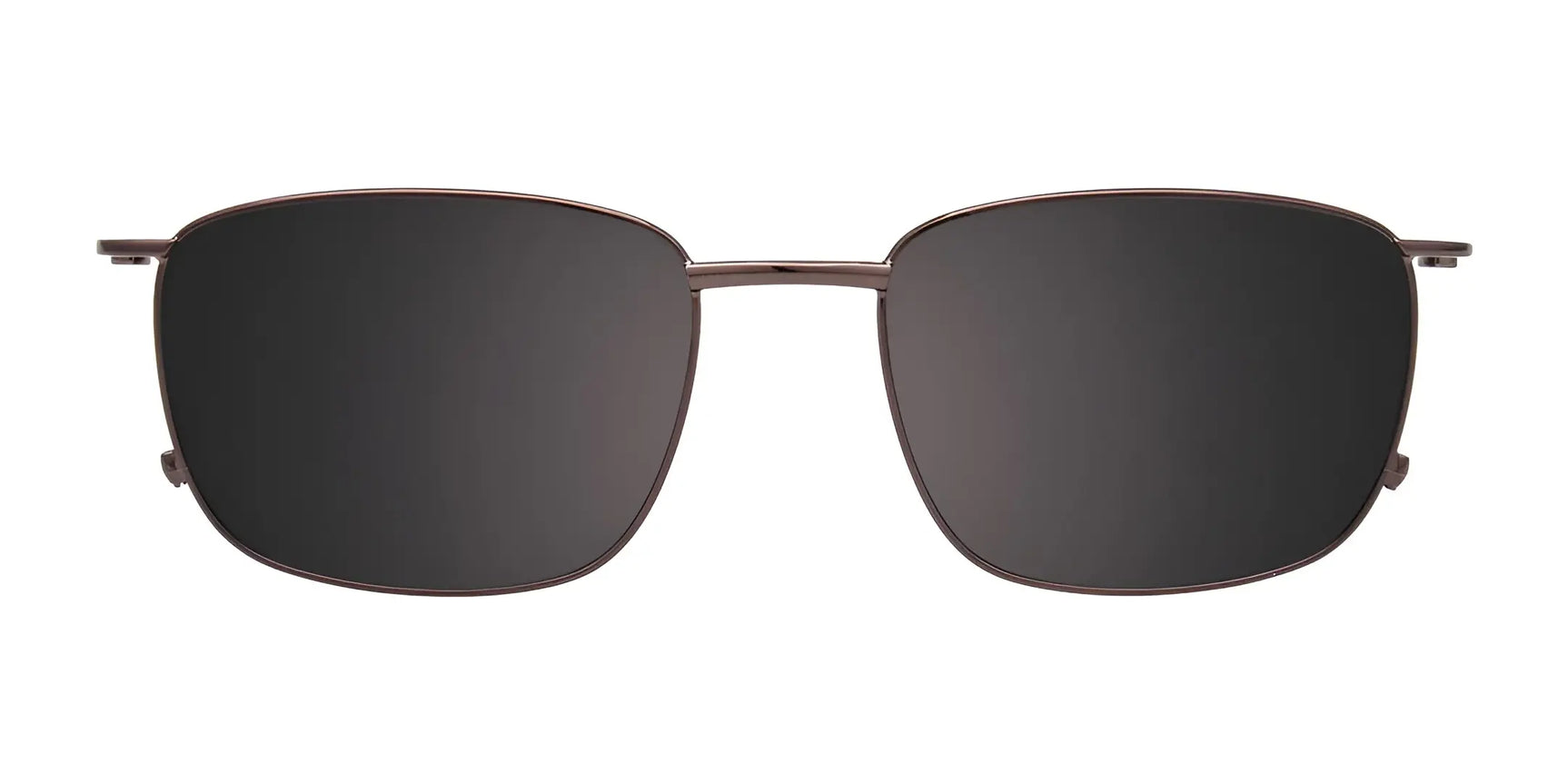 Front view of Clip & Twist CT281 Eyeglasses with Clip-on Sunglasses, size 53, featuring rectangular black polarized lenses and thin metal frames on a white background. Front view of Clip & Twist CT281 Eyeglasses with Clip-on Sunglasses, size 53, featuring rectangular black polarized lenses and thin metal frames on a white background.