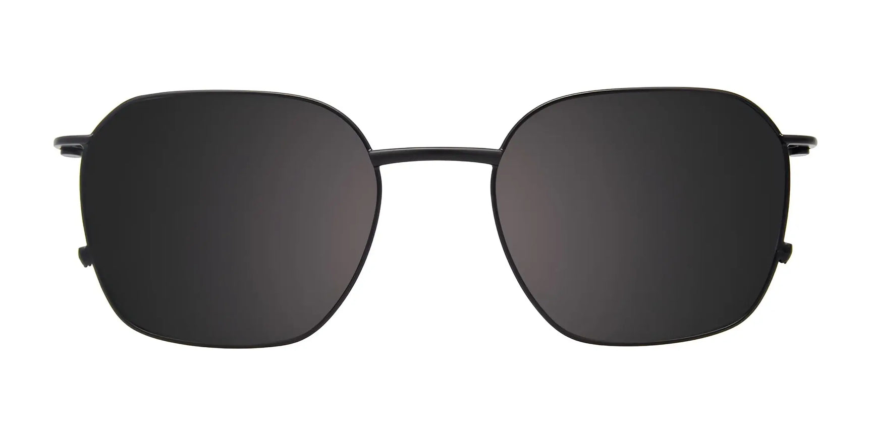 Clip & Twist CT283 eyeglasses with clip-on black rectangular sunglasses, featuring dark lenses and a geometric full-rim frame, by Clip & Twist, size 52, shown on a white background. Clip & Twist CT283 eyeglasses with clip-on black rectangular sunglasses, featuring dark lenses and a geometric full-rim frame, by Clip & Twist, size 52, shown on a white background.