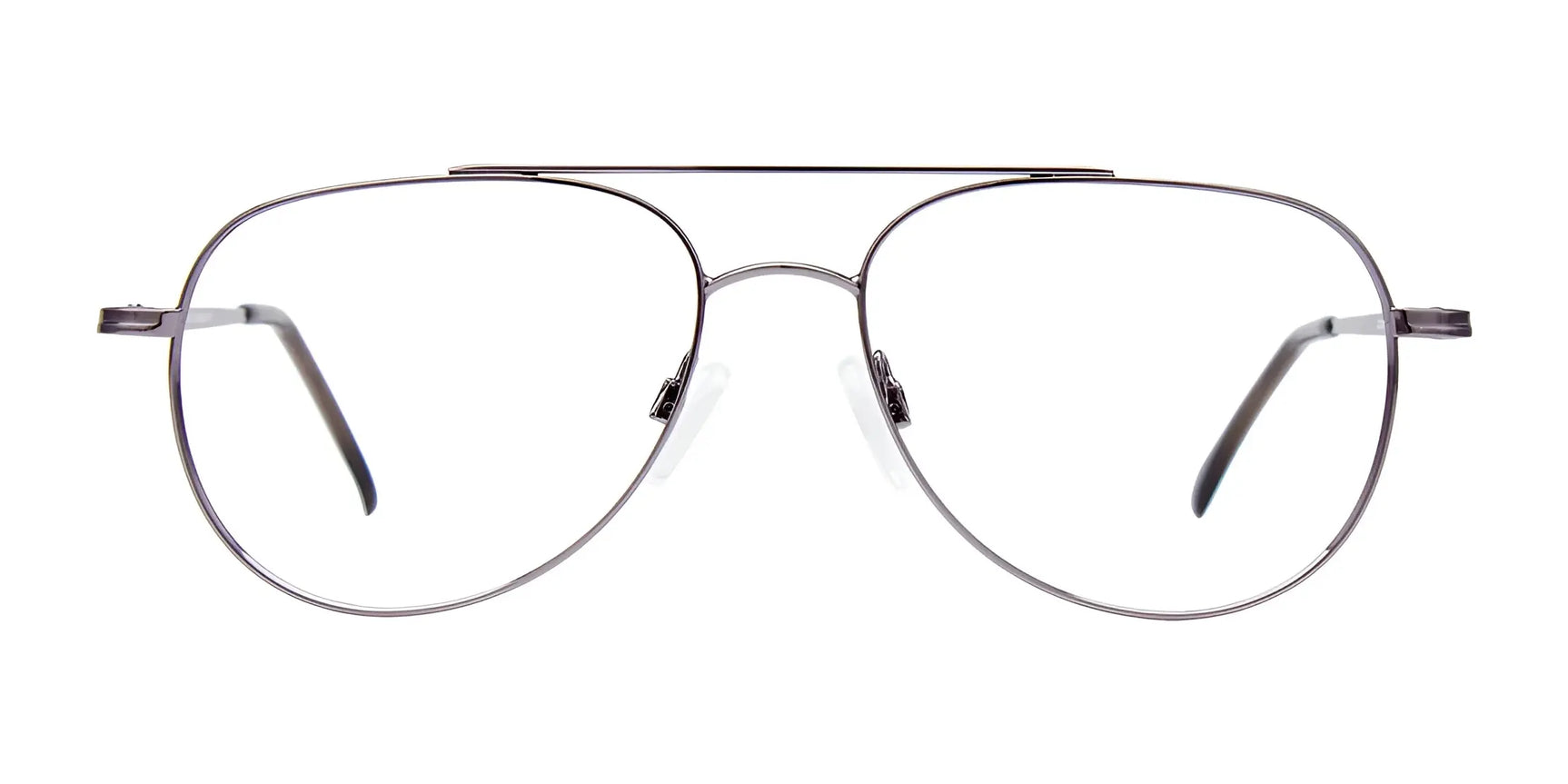 CoolClip CC827 Eyeglasses with Clip-on Sunglasses | Size 53 by CoolClip feature silver aviator frames, clear lenses, black temple tips, and an innovative clip-on for easy transition to polarized sunglasses. Shown on a white background. CoolClip CC827 Eyeglasses with Clip-on Sunglasses | Size 53 by CoolClip feature silver aviator frames, clear lenses, black temple tips, and an innovative clip-on for easy transition to polarized sunglasses. Shown on a white background.