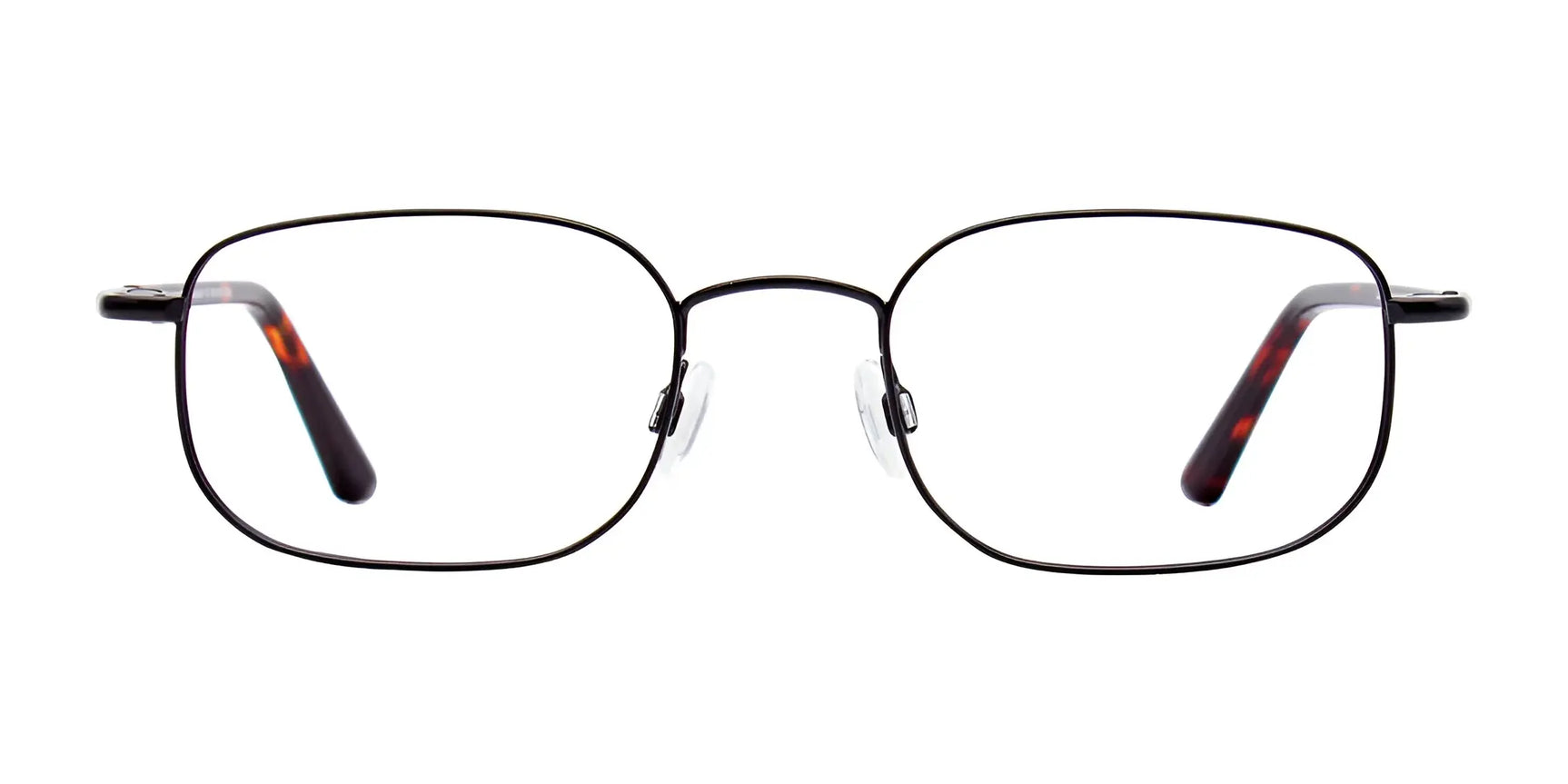 CoolClip CC836 Eyeglasses by CoolClip, size 51, feature a black rectangular thin metal frame with clear lenses and a convenient clip-on for an easy switch to polarized sunglasses. Shown on a white background. CoolClip CC836 Eyeglasses by CoolClip, size 51, feature a black rectangular thin metal frame with clear lenses and a convenient clip-on for an easy switch to polarized sunglasses. Shown on a white background.