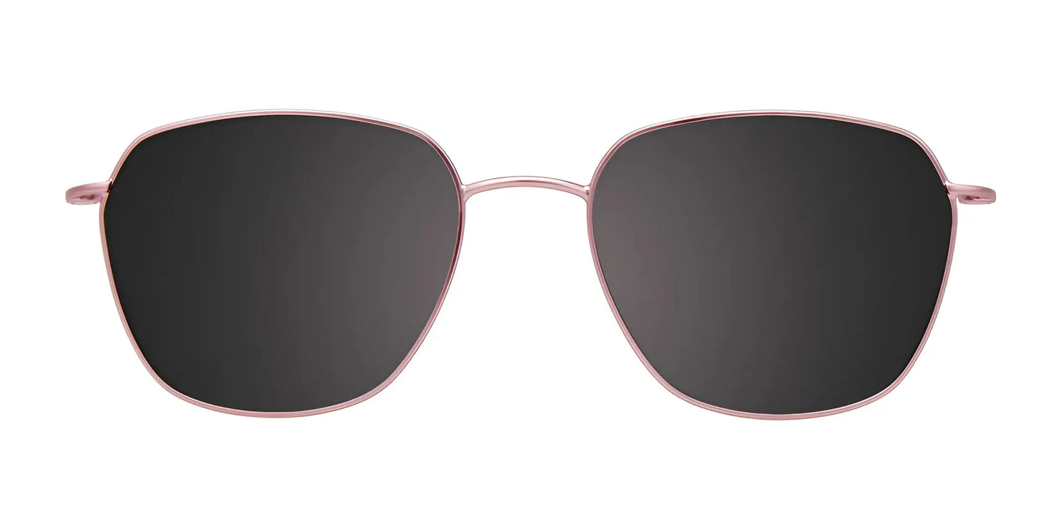 CoolClip CC845 Eyeglasses with Clip-on Sunglasses by CoolClip, size 51, feature square thin pink metal frames and dark lenses, shown on a white background. CoolClip CC845 Eyeglasses with Clip-on Sunglasses by CoolClip, size 51, feature square thin pink metal frames and dark lenses, shown on a white background.