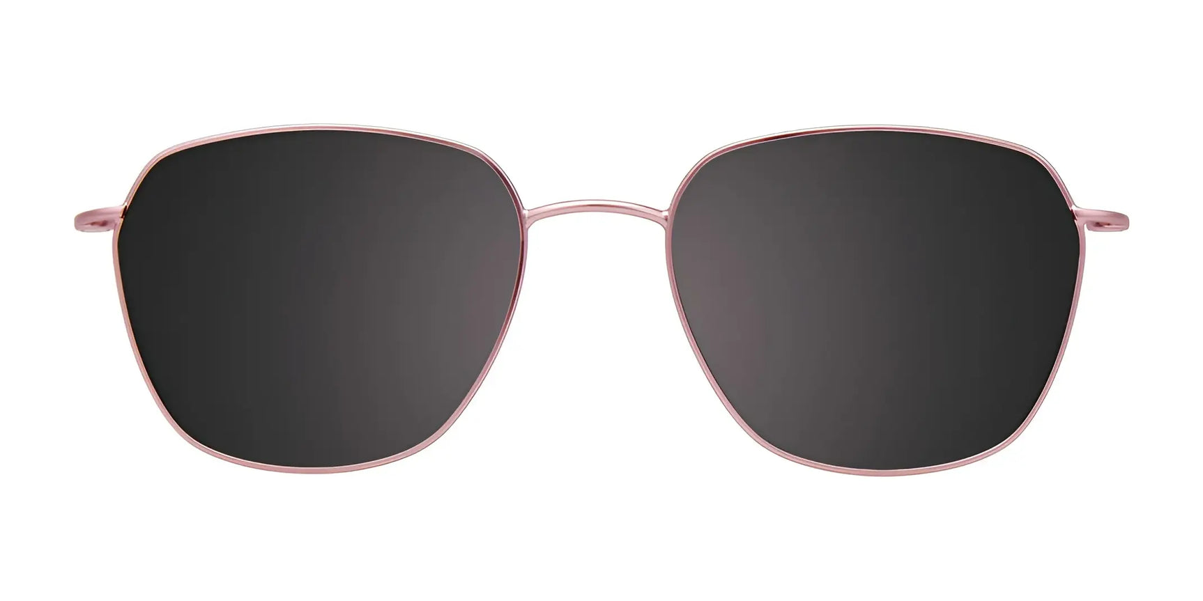 CoolClip CC845 Eyeglasses with Clip-on Sunglasses by CoolClip, size 51, feature square thin pink metal frames and dark lenses, shown on a white background. CoolClip CC845 Eyeglasses with Clip-on Sunglasses by CoolClip, size 51, feature square thin pink metal frames and dark lenses, shown on a white background.