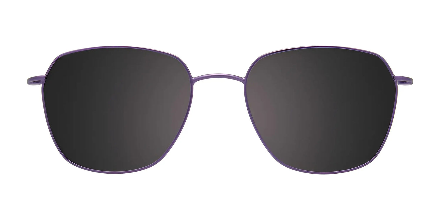CoolClip CC845 Eyeglasses with Clip-on Sunglasses by CoolClip, size 51; purple frames and large, square black polarized lenses shown on a white background. CoolClip CC845 Eyeglasses with Clip-on Sunglasses by CoolClip, size 51; purple frames and large, square black polarized lenses shown on a white background.