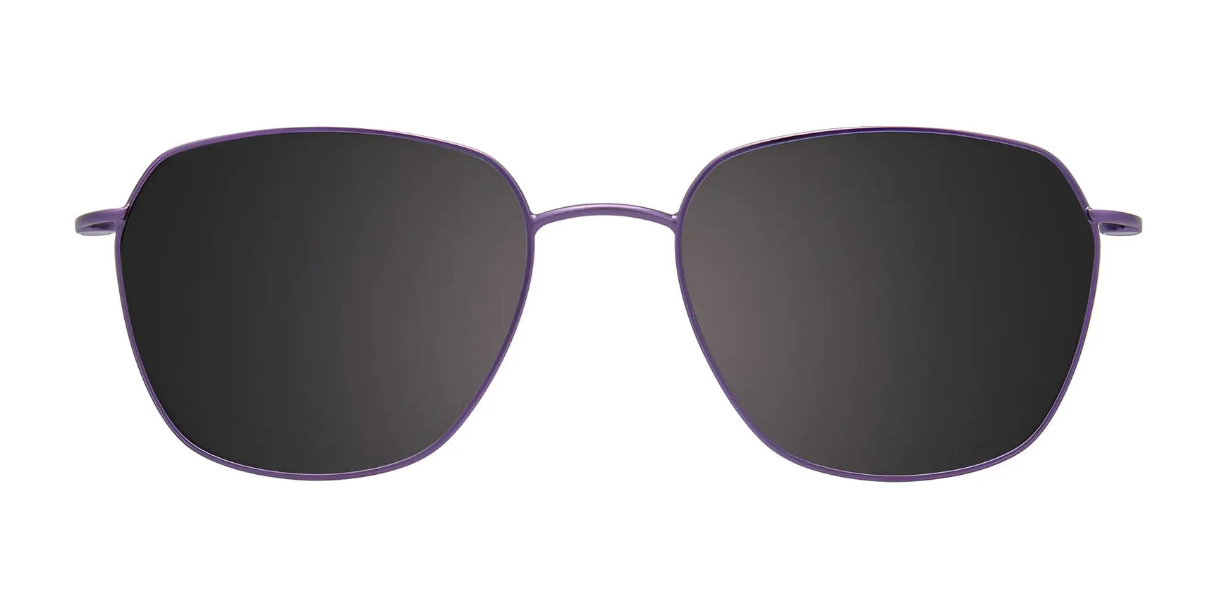 CoolClip CC845 Eyeglasses with Clip-on Sunglasses by CoolClip, size 51; purple frames and large, square black polarized lenses shown on a white background. CoolClip CC845 Eyeglasses with Clip-on Sunglasses by CoolClip, size 51; purple frames and large, square black polarized lenses shown on a white background.