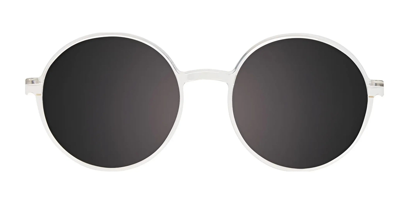 CoolClip CC850 Eyeglasses with Clip-on Sunglasses (Size 50) by CoolClip, featuring round black lenses and clear frames, displayed on a white background—ideal as stylish clip-ons for your prescription glasses. CoolClip CC850 Eyeglasses with Clip-on Sunglasses (Size 50) by CoolClip, featuring round black lenses and clear frames, displayed on a white background—ideal as stylish clip-ons for your prescription glasses.