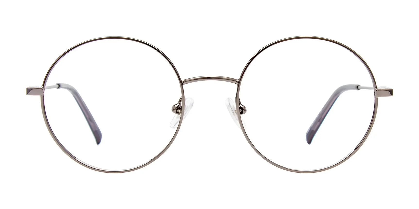 CoolClip CC850 Eyeglasses with Clip-on Sunglasses by CoolClip, size 50, featuring round metal frames and clear prescription lenses, shown on a white background. CoolClip CC850 Eyeglasses with Clip-on Sunglasses by CoolClip, size 50, featuring round metal frames and clear prescription lenses, shown on a white background.