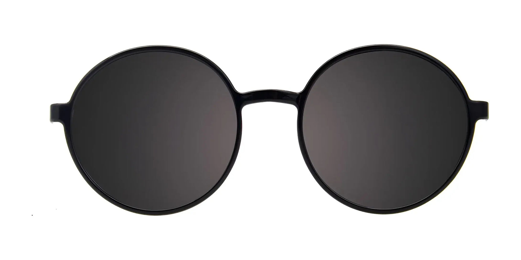 CoolClip CC850 Eyeglasses with Clip-on Sunglasses (Size 50) by CoolClip, shown in round black frames with dark clip-on lenses, ideal for use over your prescription glasses. Displayed on a white background. CoolClip CC850 Eyeglasses with Clip-on Sunglasses (Size 50) by CoolClip, shown in round black frames with dark clip-on lenses, ideal for use over your prescription glasses. Displayed on a white background.