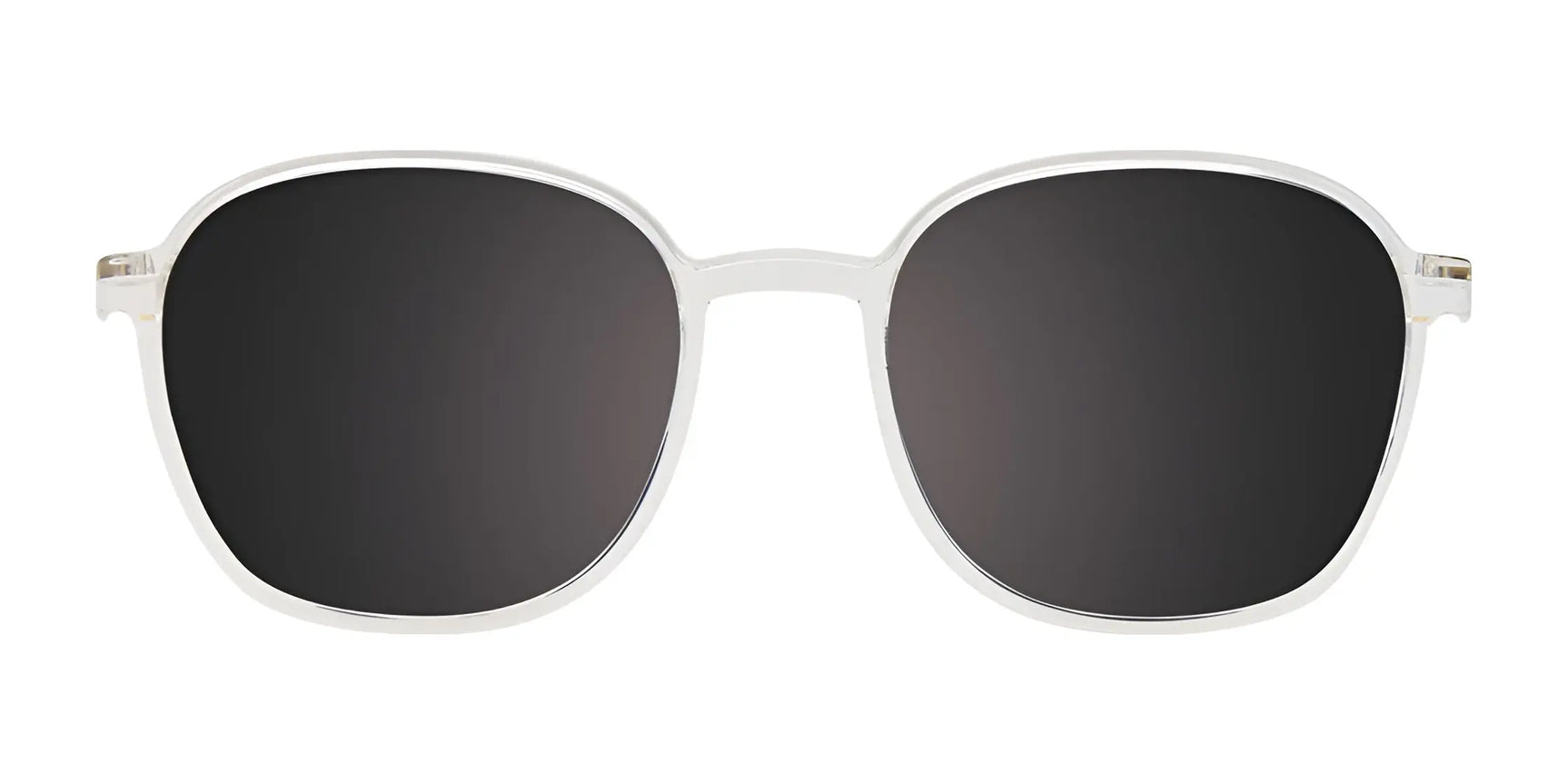 CoolClip CC851 Eyeglasses with Clip-on Sunglasses (Size 51) by CoolClip feature large round black lenses and clear frames, shown on a white background. CoolClip CC851 Eyeglasses with Clip-on Sunglasses (Size 51) by CoolClip feature large round black lenses and clear frames, shown on a white background.