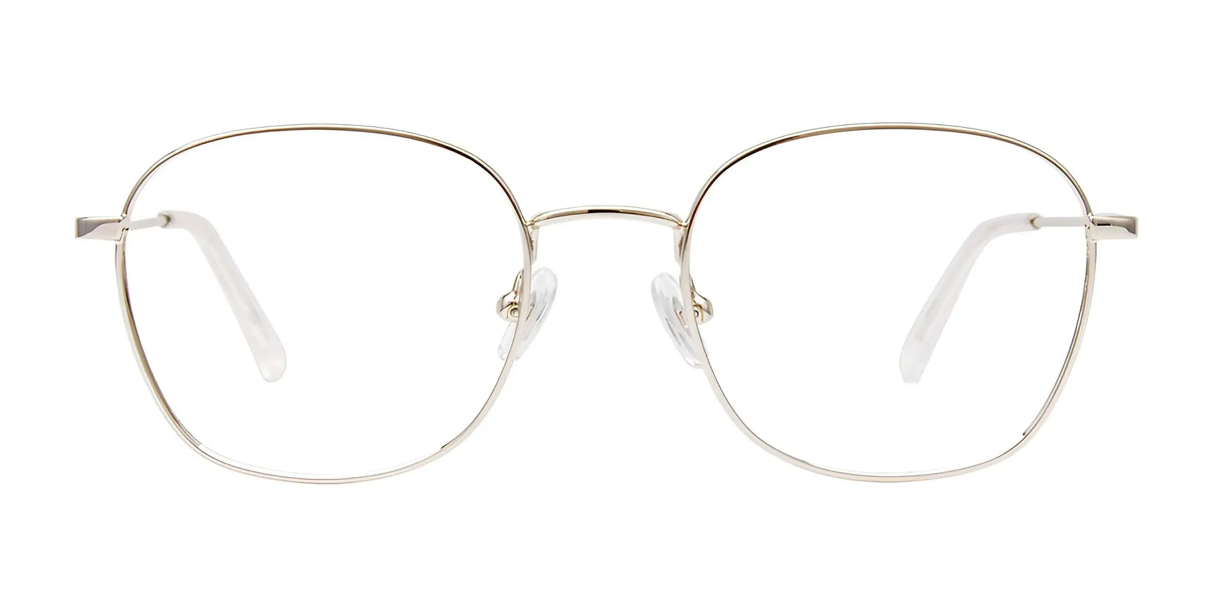 CoolClip CC851 Eyeglasses with square gold frames and clear nose pads, shown front view on white. Features a convenient clip-on sunglasses design for easy transition from regular to prescription glasses. Size 51. Brand: CoolClip. CoolClip CC851 Eyeglasses with square gold frames and clear nose pads, shown front view on white. Features a convenient clip-on sunglasses design for easy transition from regular to prescription glasses. Size 51. Brand: CoolClip.
