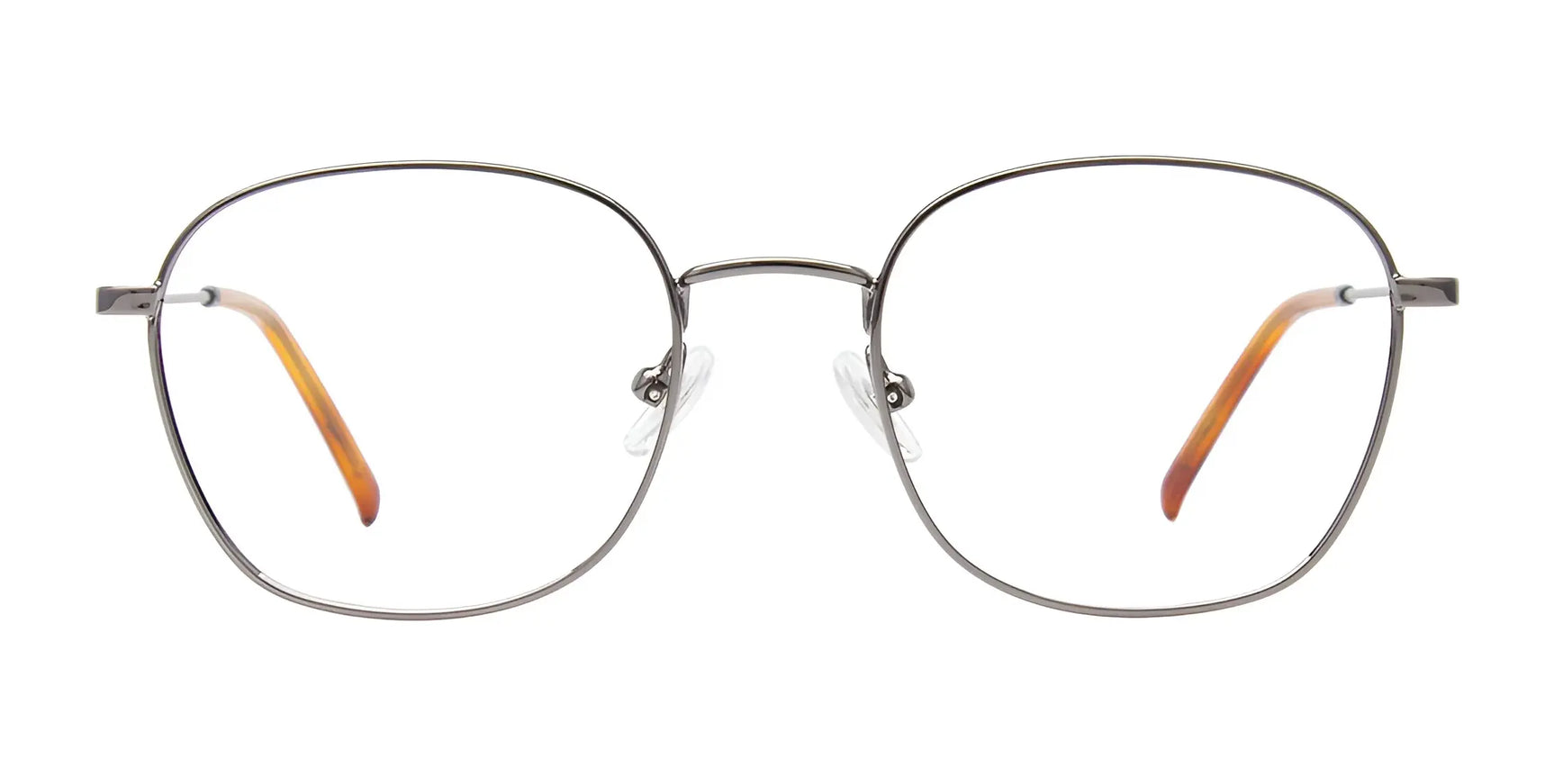 CoolClip CC851 Eyeglasses with Clip-on Sunglasses, size 51, by CoolClip. Silver square frames with thin metal construction and brown temple tips. Convenient clip-on design for prescription use, shown on a white background. CoolClip CC851 Eyeglasses with Clip-on Sunglasses, size 51, by CoolClip. Silver square frames with thin metal construction and brown temple tips. Convenient clip-on design for prescription use, shown on a white background.