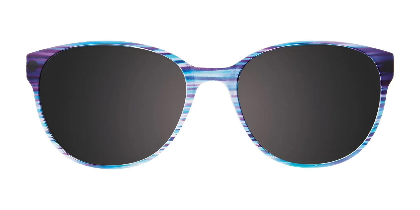 CoolClip CC854 Eyeglasses with Clip-on Sunglasses, size 51, from CoolClip, feature round black lenses and a blue-purple striped frame on white for stylish convenience. CoolClip CC854 Eyeglasses with Clip-on Sunglasses, size 51, from CoolClip, feature round black lenses and a blue-purple striped frame on white for stylish convenience.