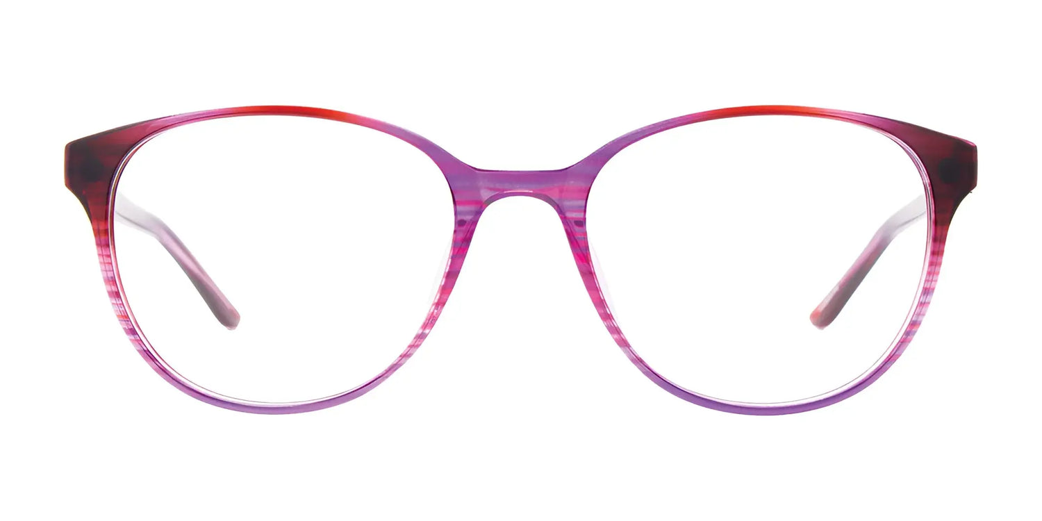 CoolClip CC854 Eyeglasses with Clip-on Sunglasses by CoolClip, shown in a purple and red gradient with oval lenses and a sleek clip-on design, size 51, displayed on a white background. CoolClip CC854 Eyeglasses with Clip-on Sunglasses by CoolClip, shown in a purple and red gradient with oval lenses and a sleek clip-on design, size 51, displayed on a white background.