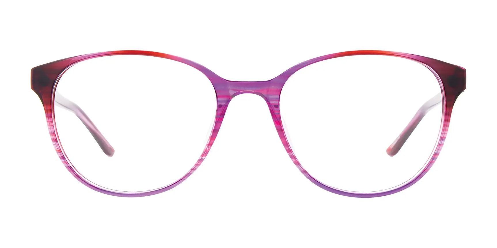CoolClip CC854 Eyeglasses with Clip-on Sunglasses by CoolClip, shown in a purple and red gradient with oval lenses and a sleek clip-on design, size 51, displayed on a white background. CoolClip CC854 Eyeglasses with Clip-on Sunglasses by CoolClip, shown in a purple and red gradient with oval lenses and a sleek clip-on design, size 51, displayed on a white background.