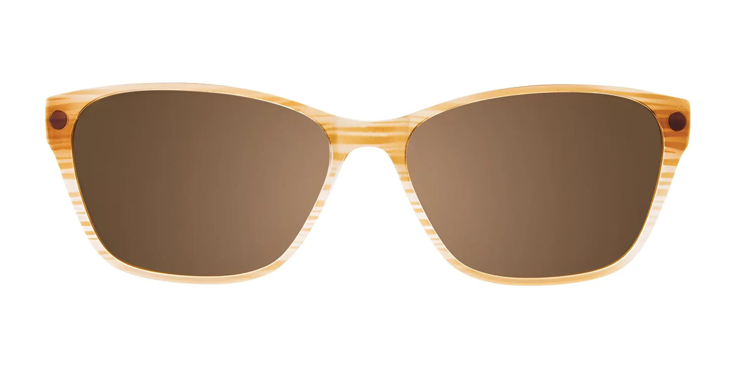 CoolClip CC855 Eyeglasses with Clip-on Sunglasses | Size 51 by CoolClip: Beige and brown striped rectangular frames with dark lenses and sleek design, featuring CoolClip technology, shown on a white background. CoolClip CC855 Eyeglasses with Clip-on Sunglasses | Size 51 by CoolClip: Beige and brown striped rectangular frames with dark lenses and sleek design, featuring CoolClip technology, shown on a white background.