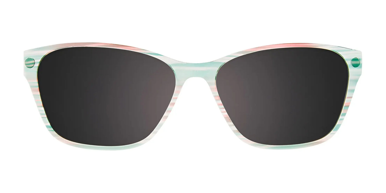 Front view of CoolClip CC855 Eyeglasses with Size 51 clip-on sunglasses, featuring black lenses, translucent pastel frames, and CoolClip technology for easy attachment. Front view of CoolClip CC855 Eyeglasses with Size 51 clip-on sunglasses, featuring black lenses, translucent pastel frames, and CoolClip technology for easy attachment.