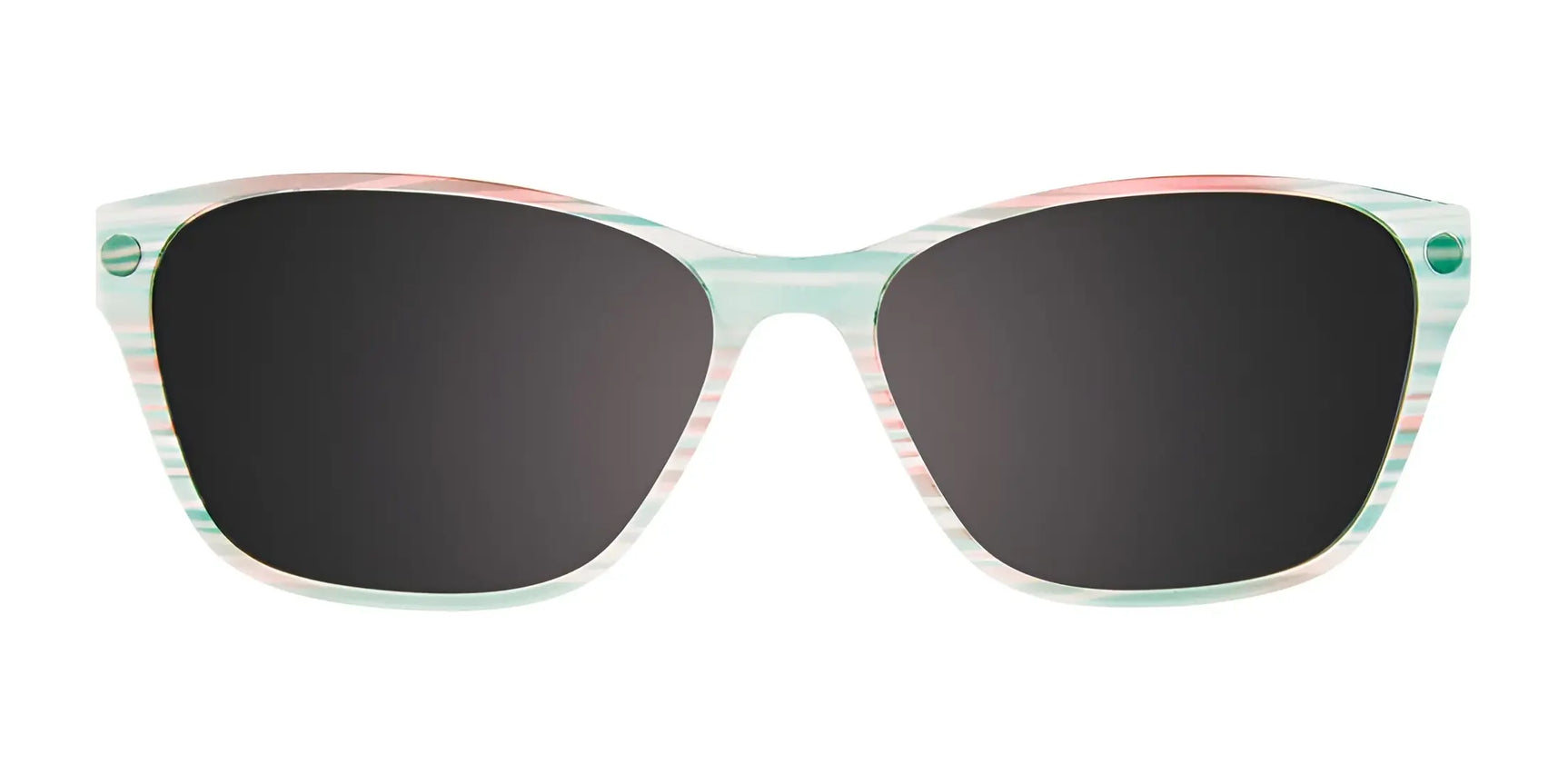 Front view of CoolClip CC855 Eyeglasses with Size 51 clip-on sunglasses, featuring black lenses, translucent pastel frames, and CoolClip technology for easy attachment. Front view of CoolClip CC855 Eyeglasses with Size 51 clip-on sunglasses, featuring black lenses, translucent pastel frames, and CoolClip technology for easy attachment.