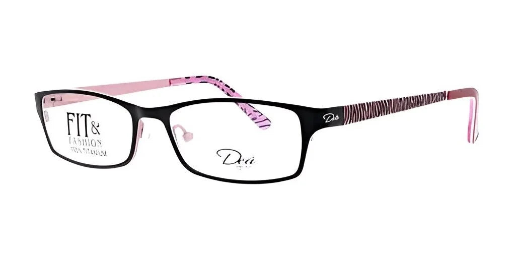 The DEA Eyewear FELISA Eyeglasses in size 53 feature fashionable black and pink rectangular frames with patterned arms. These full-rim, premium eyeglasses from DEA Eyewear provide an ideal combination of style and practicality. The DEA Eyewear FELISA Eyeglasses in size 53 feature fashionable black and pink rectangular frames with patterned arms. These full-rim, premium eyeglasses from DEA Eyewear provide an ideal combination of style and practicality.