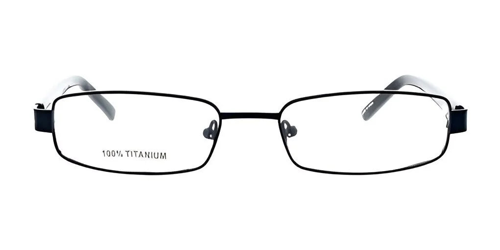 The DEA Eyewear GIOIA Eyeglasses | Size 54 offer a stylish combination of fashion and functionality, featuring sleek rectangular frames with black rims and "100% Titanium" elegantly inscribed on one lens. The DEA Eyewear GIOIA Eyeglasses | Size 54 offer a stylish combination of fashion and functionality, featuring sleek rectangular frames with black rims and "100% Titanium" elegantly inscribed on one lens.