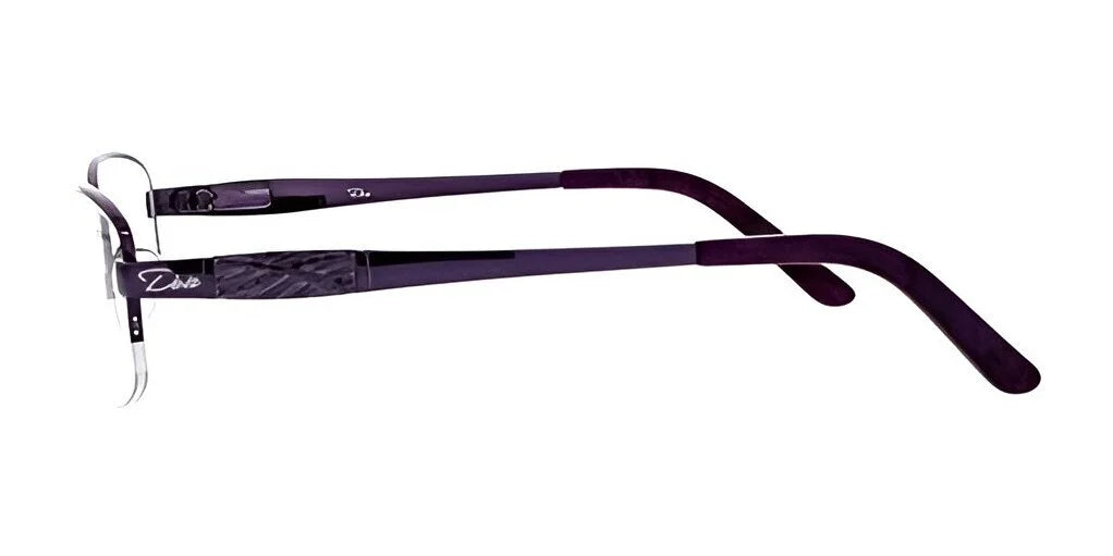 Side view of the DEA Eyewear JEMMA eyeglasses in dark purple, featuring a sleek design and curved temples. Side view of the DEA Eyewear JEMMA eyeglasses in dark purple, featuring a sleek design and curved temples.