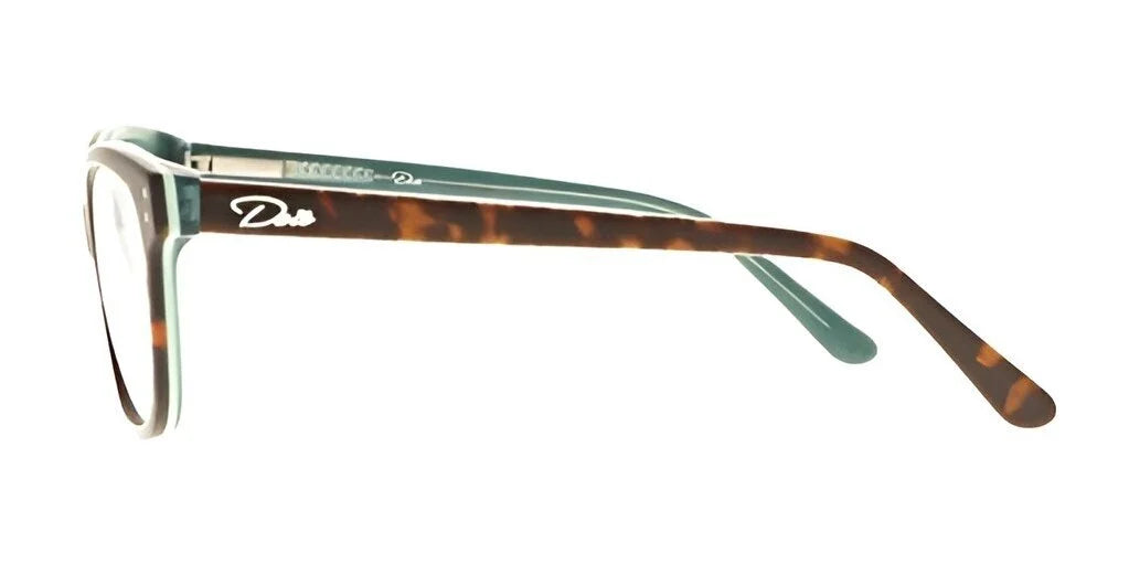 Side profile of the DEA Eyewear NORA Eyeglasses | Size 54, highlighting their chic cat eye design. These tortoiseshell frames feature light blue and tortoiseshell arms with an elegant logo embellishment. Side profile of the DEA Eyewear NORA Eyeglasses | Size 54, highlighting their chic cat eye design. These tortoiseshell frames feature light blue and tortoiseshell arms with an elegant logo embellishment.