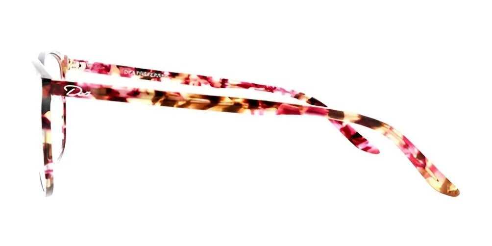 Side view of the DEA Preferred BARI Eyeglasses, featuring a full-rim red and brown tortoiseshell pattern in a cat eye shape with clear lenses, available in size 60. Side view of the DEA Preferred BARI Eyeglasses, featuring a full-rim red and brown tortoiseshell pattern in a cat eye shape with clear lenses, available in size 60.