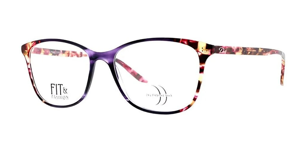 DEA Preferred BARI eyeglasses in a chic Cat Eye design, showcasing a vibrant purple and tortoiseshell pattern with a "FIT & Fashion" logo on the lens. DEA Preferred BARI eyeglasses in a chic Cat Eye design, showcasing a vibrant purple and tortoiseshell pattern with a "FIT & Fashion" logo on the lens.