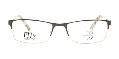 The DEA Preferred MESSINA Eyeglasses in Size 57 feature metal frames with a chic horn-rimmed design and have "FIT & FASHION" engraved on the left lens, making them ideal for the sophisticated woman.