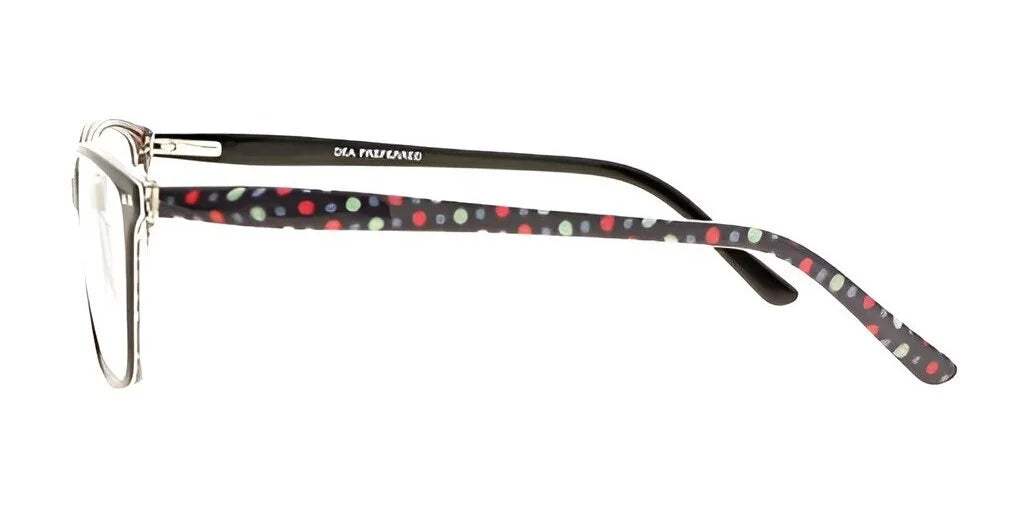 Explore the DEA Preferred VERONA Eyeglasses, featuring elegant cat eye frames in a bold black and white design with full-rim construction. The temples are decorated with lively, colorful polka dots, effortlessly adding a whimsical flair to your sophisticated style. Explore the DEA Preferred VERONA Eyeglasses, featuring elegant cat eye frames in a bold black and white design with full-rim construction. The temples are decorated with lively, colorful polka dots, effortlessly adding a whimsical flair to your sophisticated style.