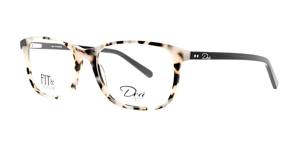 DEA Eyewear's SHE SHE eyeglasses in size 59 feature tortoiseshell square frames with sleek black arms and branded text on the lenses, offering a blend of style and sophistication. DEA Eyewear's SHE SHE eyeglasses in size 59 feature tortoiseshell square frames with sleek black arms and branded text on the lenses, offering a blend of style and sophistication.