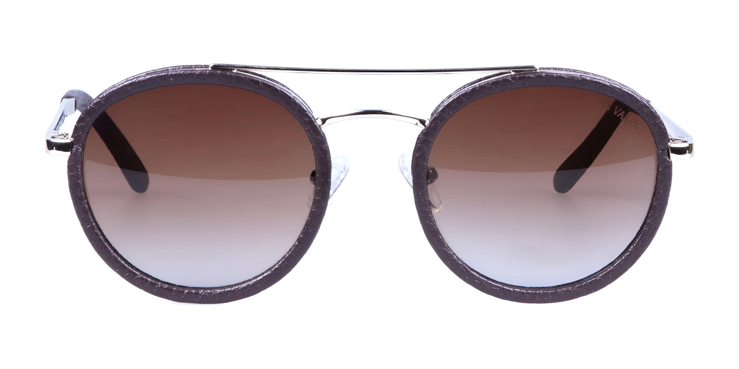 Di Valdi DV0129 Sunglasses (Size 49) feature gradient brown lenses, a silver metal frame with textured dark rims, and offer polarized UV protection—stylish eyewear from Di Valdi. Di Valdi DV0129 Sunglasses (Size 49) feature gradient brown lenses, a silver metal frame with textured dark rims, and offer polarized UV protection—stylish eyewear from Di Valdi.