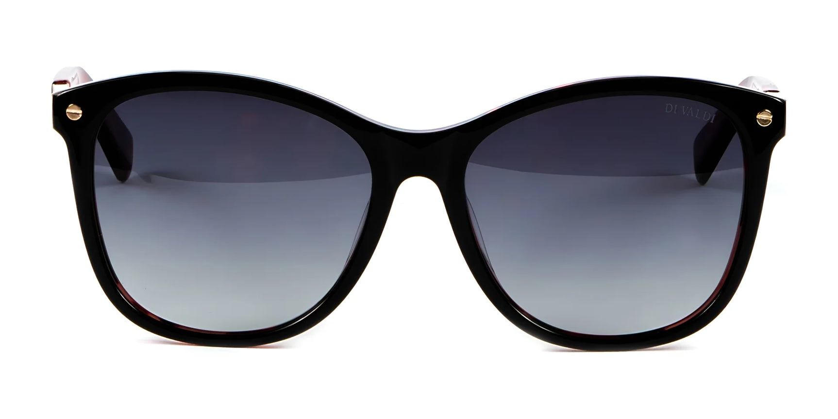 Di Valdi DV0156 Sunglasses | Size 53 feature black frames and large, dark gradient lenses for stylish UV protection, shown against a white background. Di Valdi DV0156 Sunglasses | Size 53 feature black frames and large, dark gradient lenses for stylish UV protection, shown against a white background.