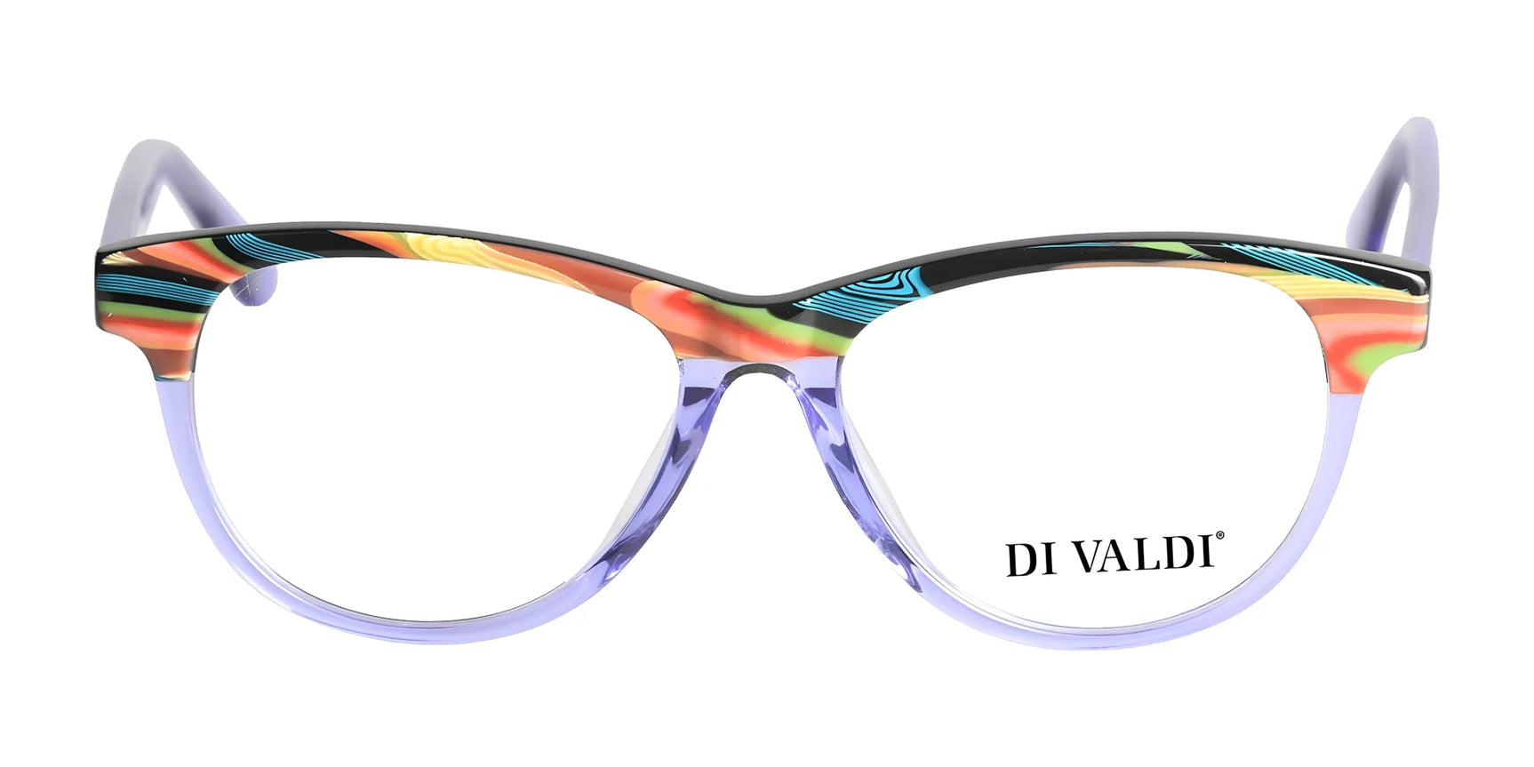 Di Valdi DVO8106 Eyeglasses (size 51) feature colorful cat-eye frames, are prescription ready, and display the Di Valdi logo on the right lens. Di Valdi DVO8106 Eyeglasses (size 51) feature colorful cat-eye frames, are prescription ready, and display the Di Valdi logo on the right lens.