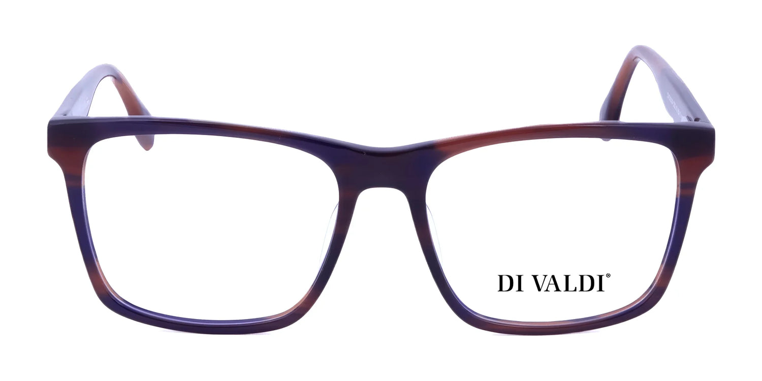 Di Valdi DVO8124 Eyeglasses | Size 55: Rectangular brown and purple frames with an anti-glare coating and the Di Valdi logo on the right lens, for stylish comfort. Di Valdi DVO8124 Eyeglasses | Size 55: Rectangular brown and purple frames with an anti-glare coating and the Di Valdi logo on the right lens, for stylish comfort.
