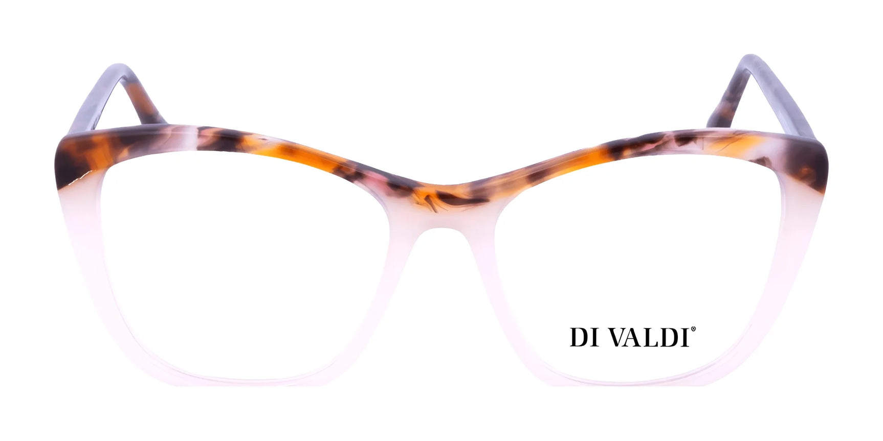 Di Valdi DVO8126 Eyeglasses (Size 52): Tortoiseshell cat-eye frames made from premium acetate, featuring the Di Valdi logo on the right lens. Di Valdi DVO8126 Eyeglasses (Size 52): Tortoiseshell cat-eye frames made from premium acetate, featuring the Di Valdi logo on the right lens.