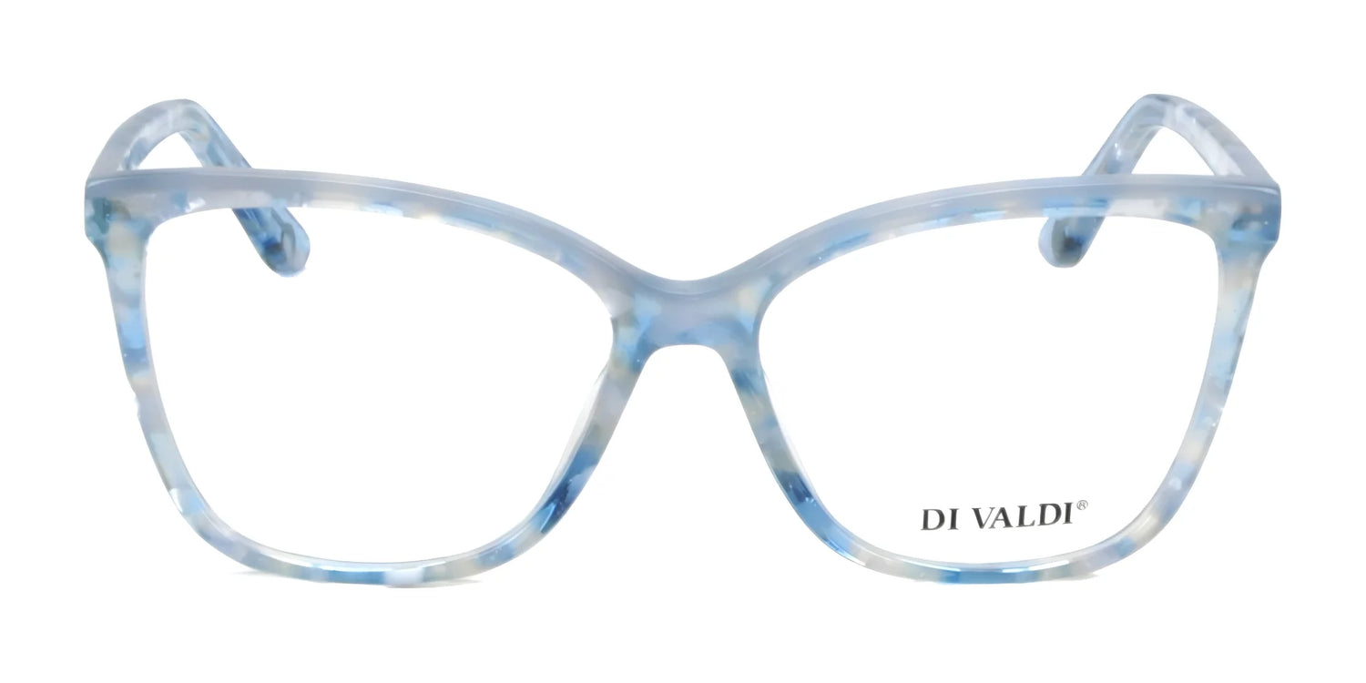 Blue and white marbled square full-rim cat-eye Di Valdi DVO8142 Eyeglasses, featuring the "DI VALDI" logo on the right lens—ideal for women seeking standout eyewear from Di Valdi. Blue and white marbled square full-rim cat-eye Di Valdi DVO8142 Eyeglasses, featuring the "DI VALDI" logo on the right lens—ideal for women seeking standout eyewear from Di Valdi.