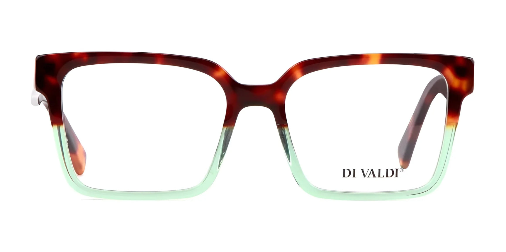 Di Valdi DVO8175 Eyeglasses | Size 52 feature a square full-rim design in brown tortoiseshell fading to light green, with "DI VALDI" on the right lens—stylish frames to elevate any look. Di Valdi DVO8175 Eyeglasses | Size 52 feature a square full-rim design in brown tortoiseshell fading to light green, with "DI VALDI" on the right lens—stylish frames to elevate any look.
