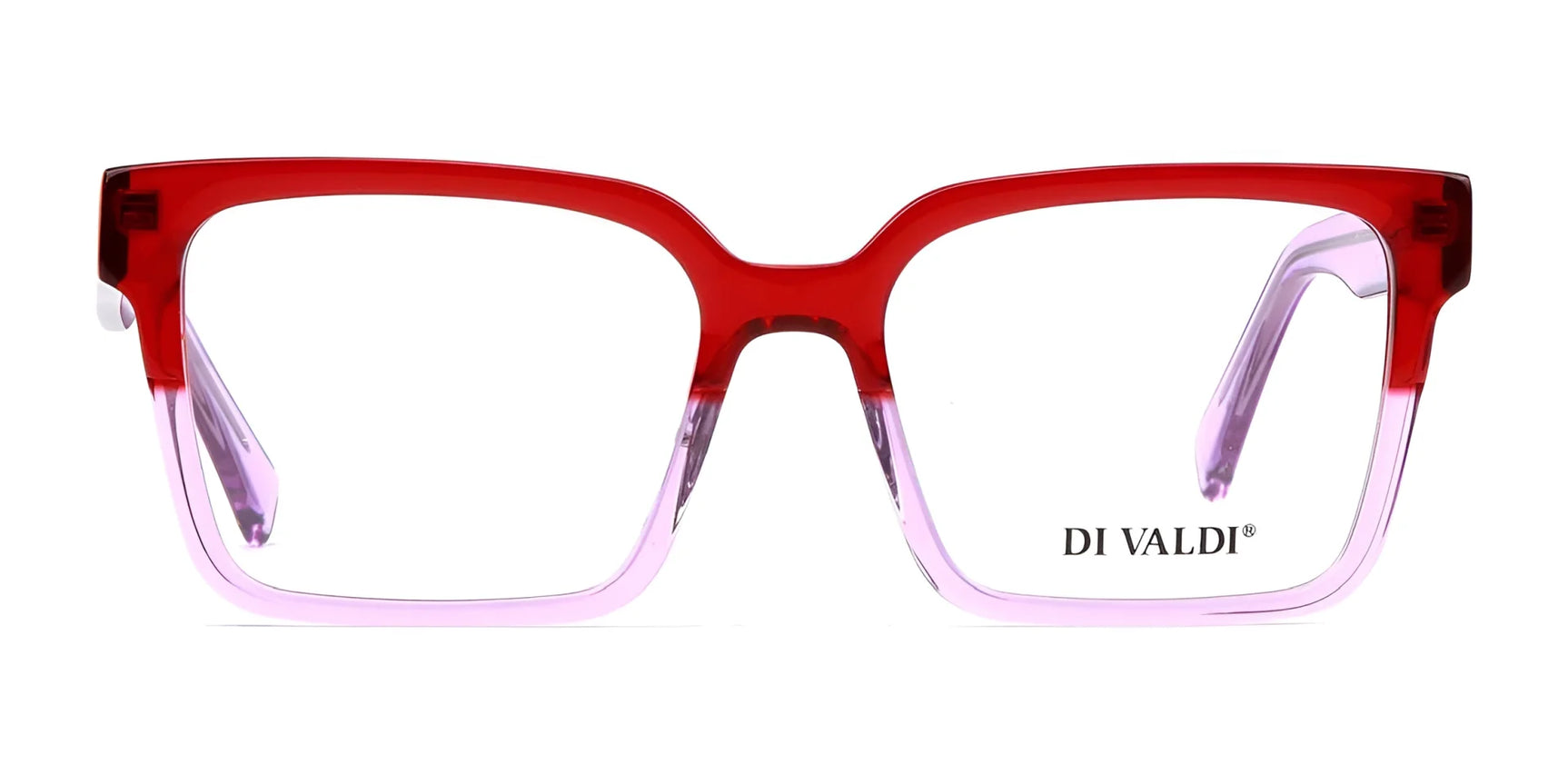 Di Valdi DVO8175 Eyeglasses (Size 52) feature a red and pink rectangular full-rim design with the Di Valdi logo on the right lens—an ideal choice for those seeking stylish eyewear. Di Valdi DVO8175 Eyeglasses (Size 52) feature a red and pink rectangular full-rim design with the Di Valdi logo on the right lens—an ideal choice for those seeking stylish eyewear.