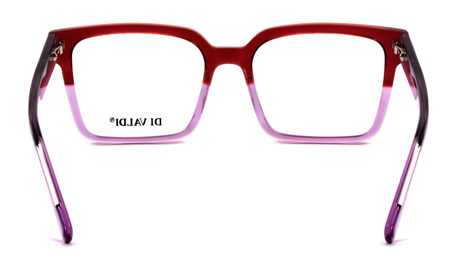 The Di Valdi DVO8175 Eyeglasses | Size 52 feature a red and pink gradient square full-rim design with "DI VALDI" on the left lens—ideal for those seeking bold, stylish eyewear. The Di Valdi DVO8175 Eyeglasses | Size 52 feature a red and pink gradient square full-rim design with "DI VALDI" on the left lens—ideal for those seeking bold, stylish eyewear.