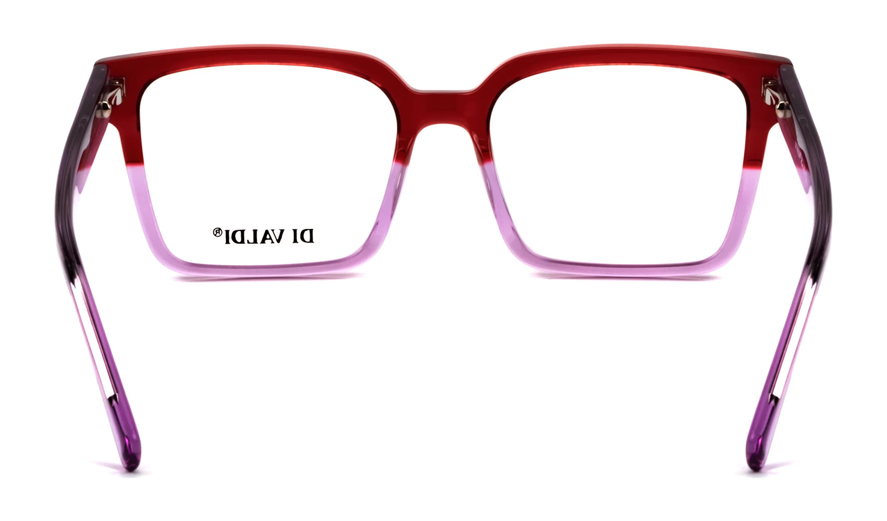 The Di Valdi DVO8175 Eyeglasses | Size 52 feature a red and pink gradient square full-rim design with "DI VALDI" on the left lens—ideal for those seeking bold, stylish eyewear. The Di Valdi DVO8175 Eyeglasses | Size 52 feature a red and pink gradient square full-rim design with "DI VALDI" on the left lens—ideal for those seeking bold, stylish eyewear.