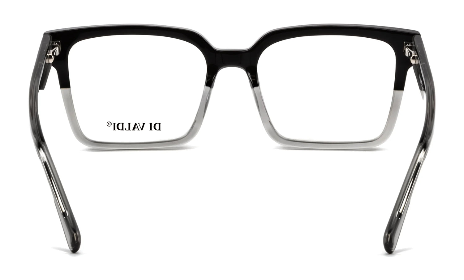 Front view of Di Valdi DVO8175 Eyeglasses | Size 52, black and clear gradient full-rim frame with "DI VALDI" on the left lens. These Di Valdi eyeglasses blend modern design and sophistication for everyday wear. Front view of Di Valdi DVO8175 Eyeglasses | Size 52, black and clear gradient full-rim frame with "DI VALDI" on the left lens. These Di Valdi eyeglasses blend modern design and sophistication for everyday wear.