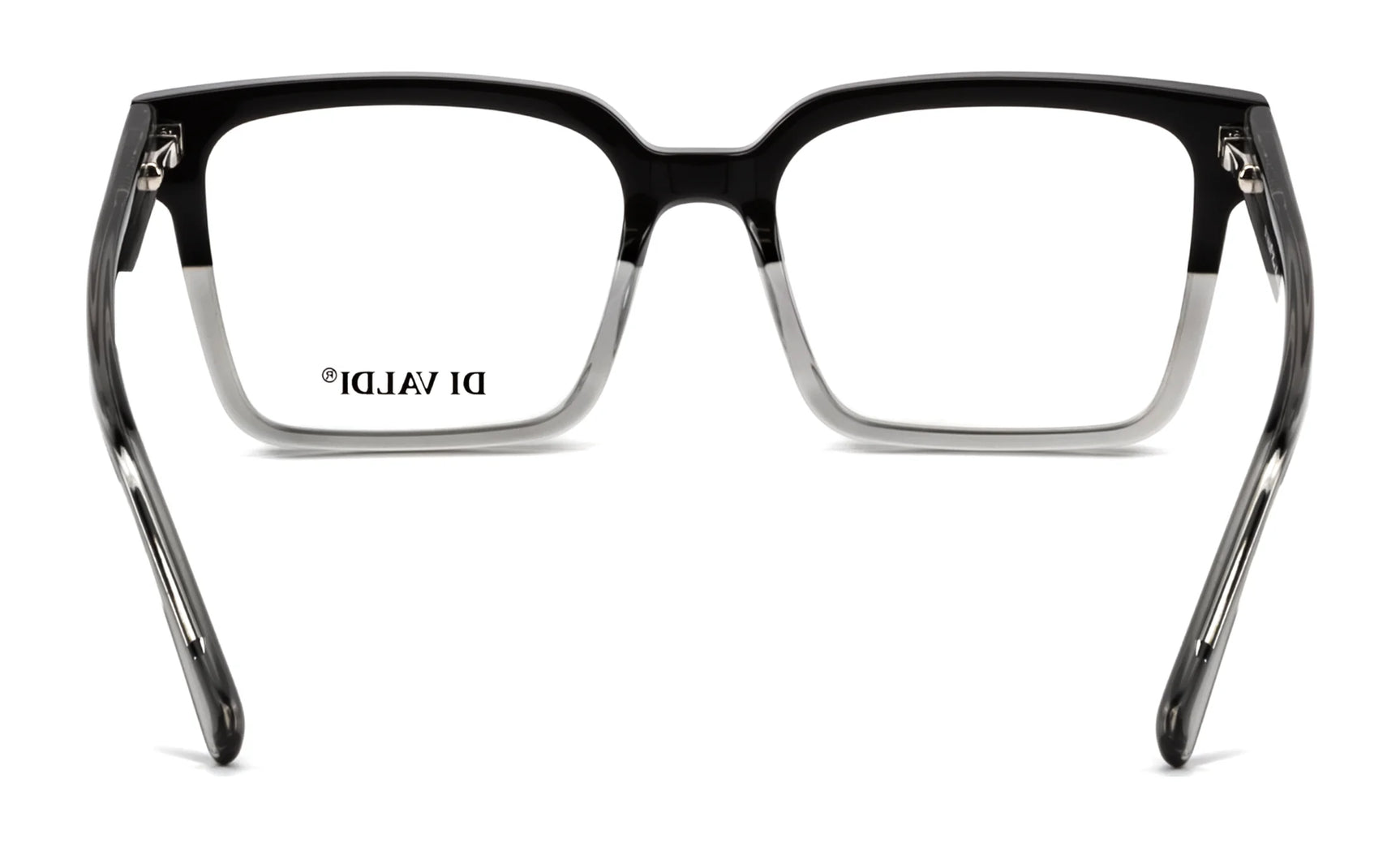 Front view of Di Valdi DVO8175 Eyeglasses | Size 52, black and clear gradient full-rim frame with "DI VALDI" on the left lens. These Di Valdi eyeglasses blend modern design and sophistication for everyday wear. Front view of Di Valdi DVO8175 Eyeglasses | Size 52, black and clear gradient full-rim frame with "DI VALDI" on the left lens. These Di Valdi eyeglasses blend modern design and sophistication for everyday wear.