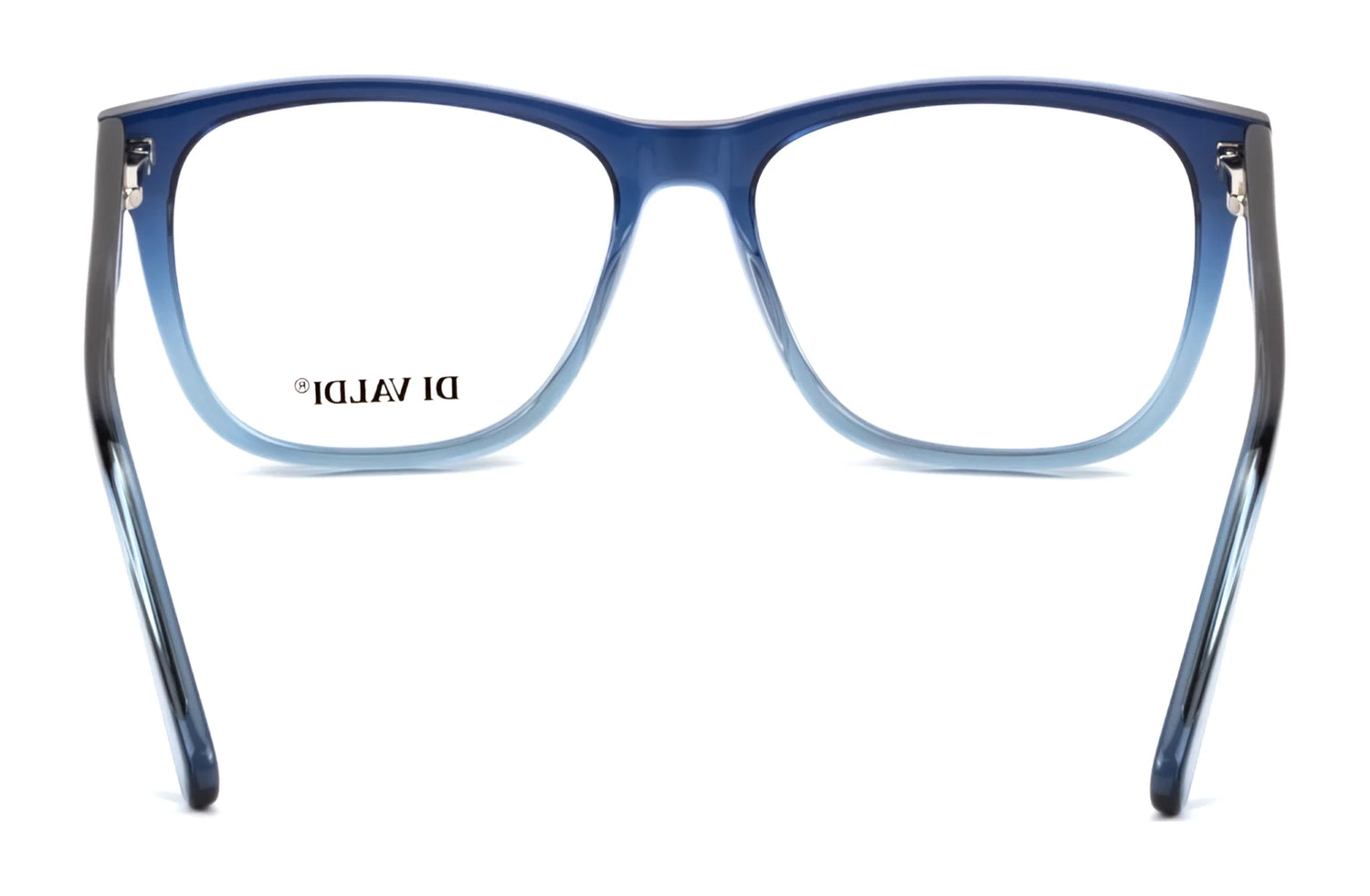 Front view of the Di Valdi DVO8177 Eyeglasses | Size 54, featuring a blue rectangular frame with thin arms, prescription ready, displayed on a white background. Front view of the Di Valdi DVO8177 Eyeglasses | Size 54, featuring a blue rectangular frame with thin arms, prescription ready, displayed on a white background.
