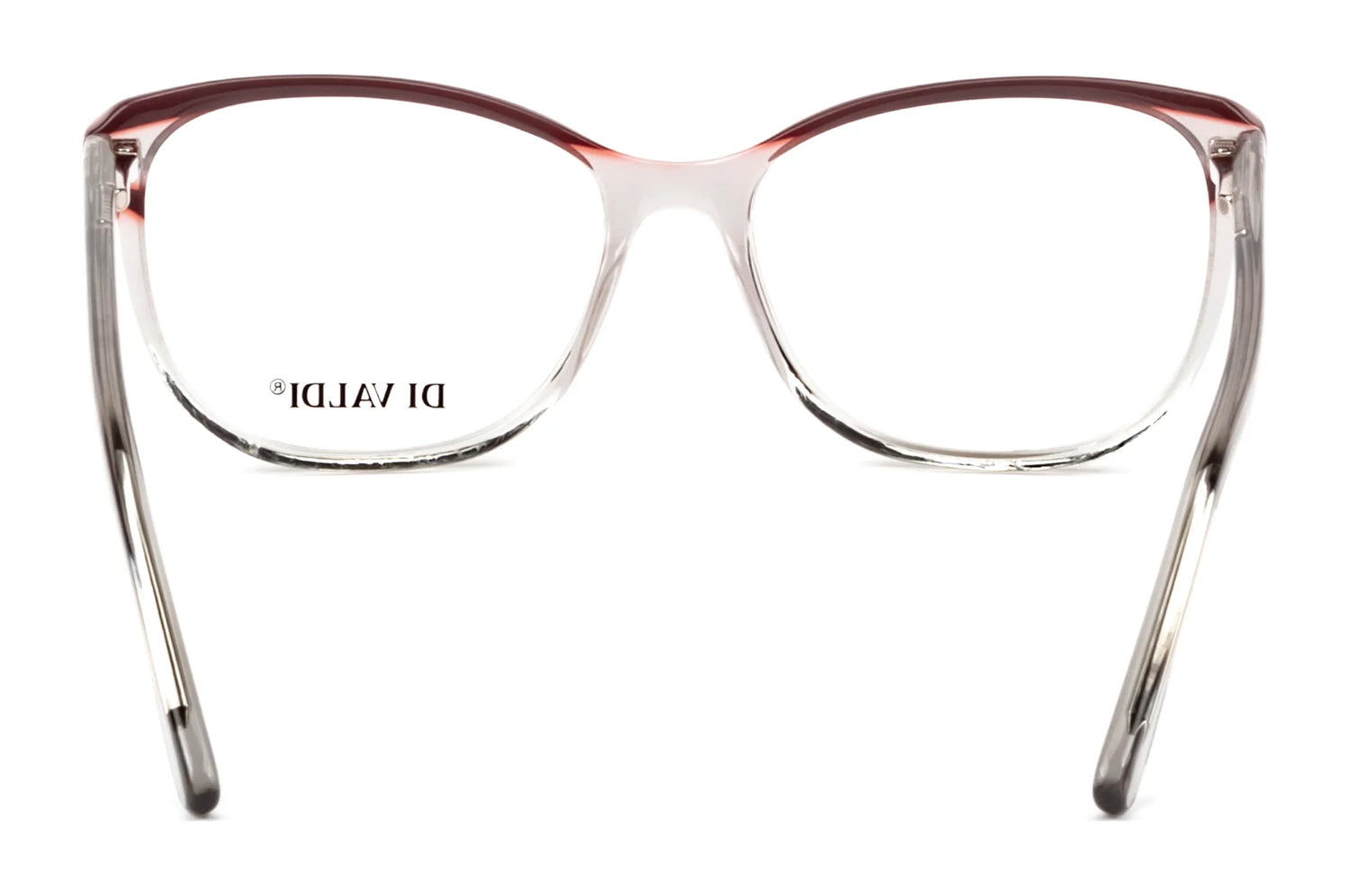 The Di Valdi DVO8178 eyeglasses feature gradient cat-eye frames and the Di Valdi logo on the left lens, shown from a front view. The Di Valdi DVO8178 eyeglasses feature gradient cat-eye frames and the Di Valdi logo on the left lens, shown from a front view.