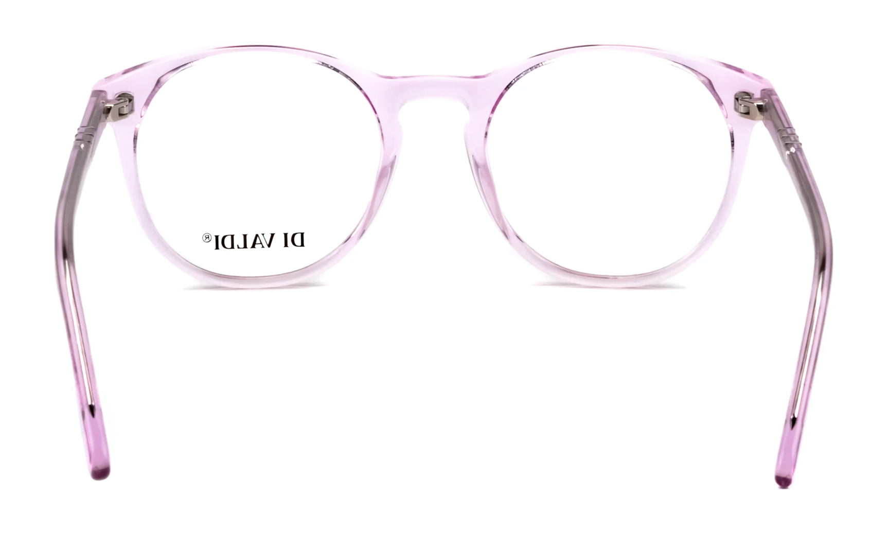 Di Valdi DVO8181 Eyeglasses | Size 48: Light pink, round frames with thin arms and "DI VALDI" on the left lens—an elegant, stylish choice for women. Di Valdi DVO8181 Eyeglasses | Size 48: Light pink, round frames with thin arms and "DI VALDI" on the left lens—an elegant, stylish choice for women.