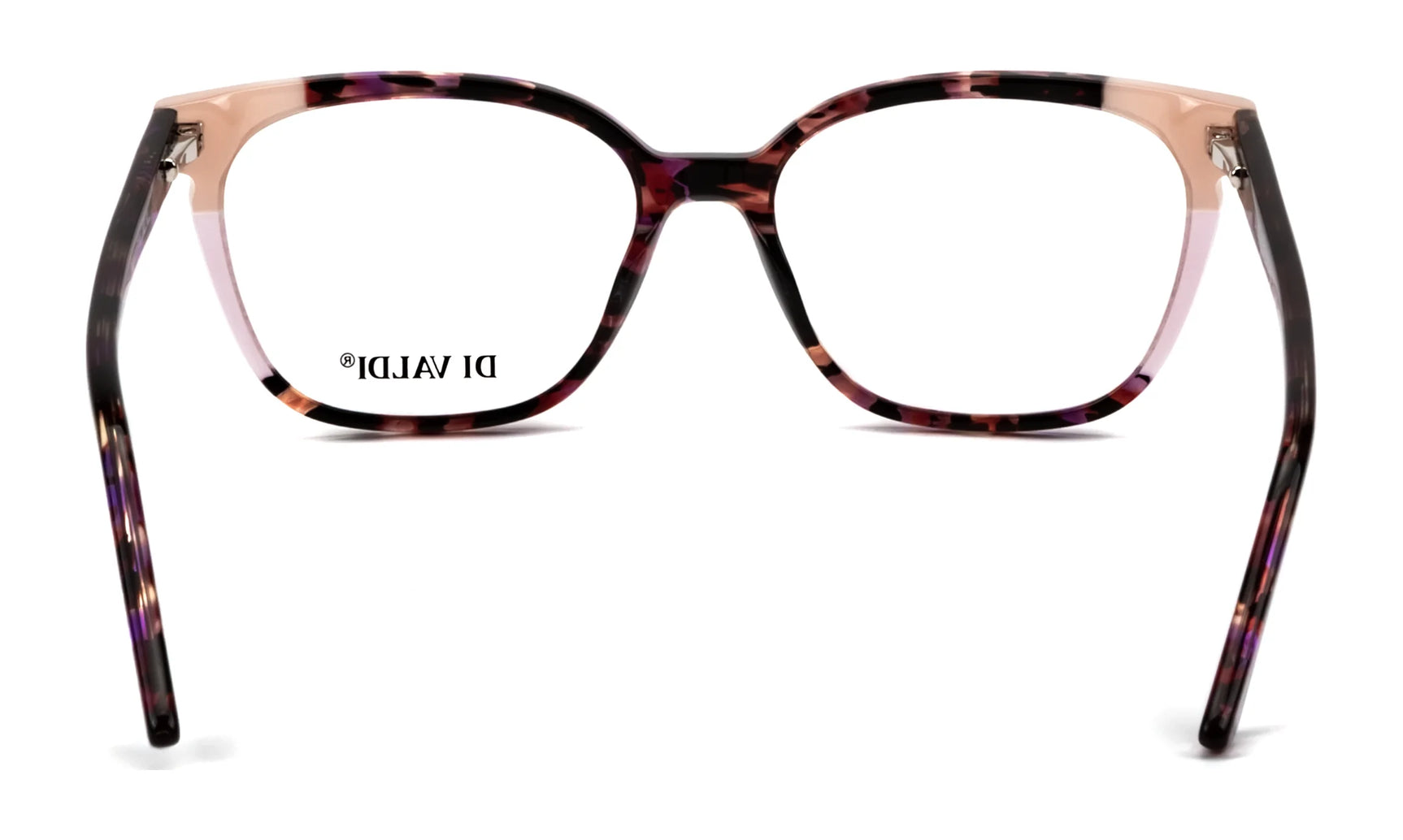 Di Valdi DVO8183 Eyeglasses (Size 53) feature a square tortoiseshell full-rim design with a subtle pink accent on the top rims, blending modern style with classic cat-eye flair. Di Valdi DVO8183 Eyeglasses (Size 53) feature a square tortoiseshell full-rim design with a subtle pink accent on the top rims, blending modern style with classic cat-eye flair.
